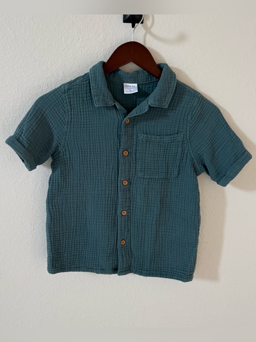 Little Co by Lauren Conrad Short Sleeve Gauze Shirt Slate Blue Size 8